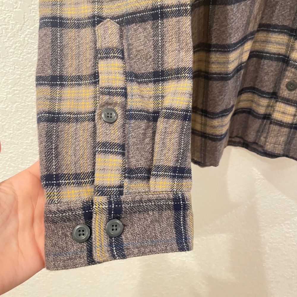 Patagonia Mens XL Organic Cotton Long Sleeve Plaid Flannel Shirt Brown Tan Navy - Picture 4 of 8